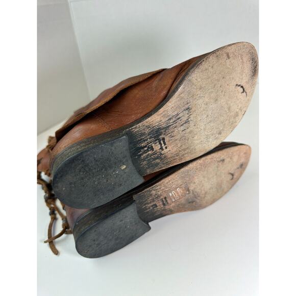 Free People Distressed Wayland Brown Leather Bead Stud Lace-Up Boho Bootie 37 6 - Picture 15 of 16